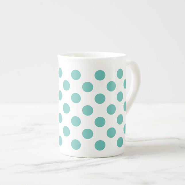 Light Teal Polka Dot Bone China Mug (Front Right)