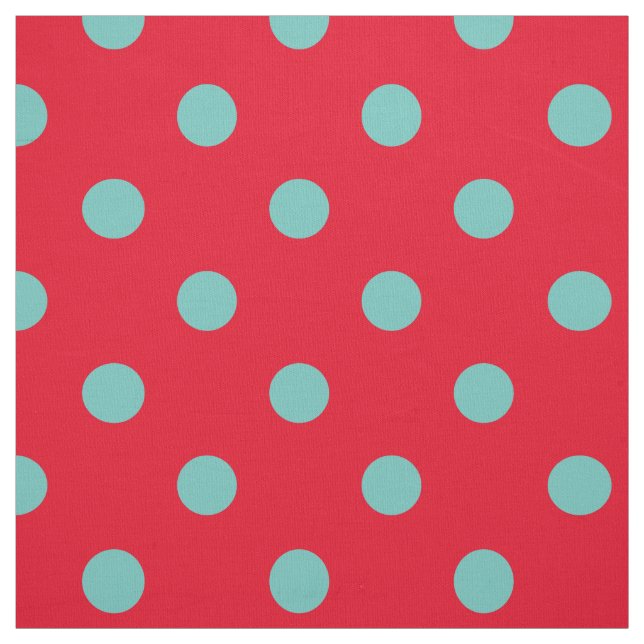 Light Teal Polka Dots on Bright Red Fabric (Swatch)