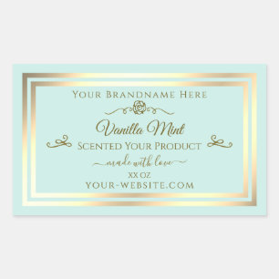 Light Teal Product Label Gold Frame Vintage Rose
