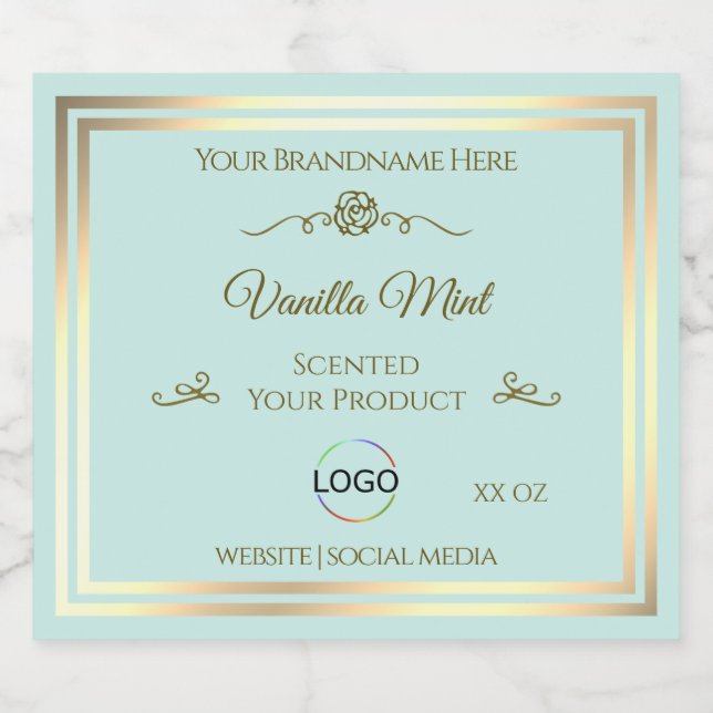 Light Teal Product Label with Gold Frame and Logo (Single Label)