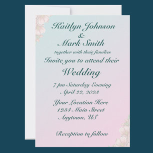 Light Teal & Rose Floral Wedding  Invitation
