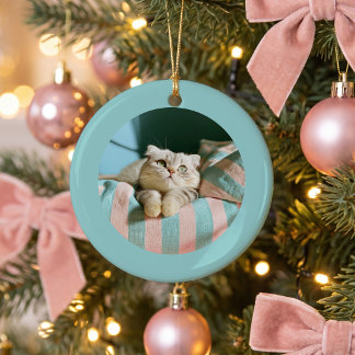 Light Teal Round Photo Border Personalised Ceramic Ornament