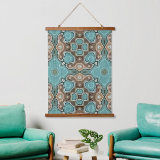Light Teal Seafoam Green Taupe Brown Tribal Art Hanging Tapestry