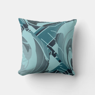 Light Teal Seafoam Grey Diagonal Floral Art Design Cushion