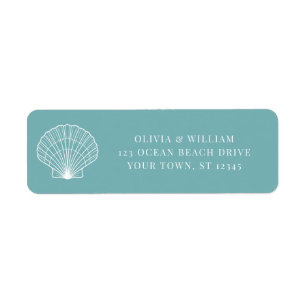 Light Teal Seashell Beach Wedding Return Address Label