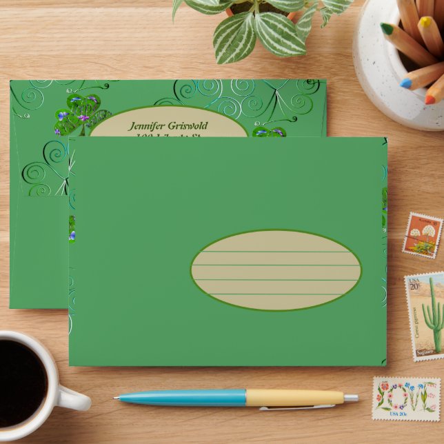 Light Teal Shamrocks  Envelope (Desk)