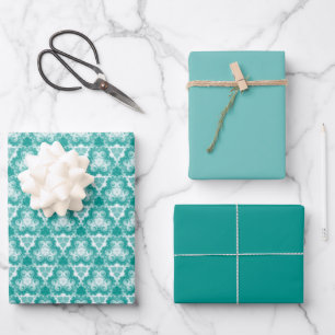 Light Teal Swirl Pattern w/Solids Wrapping Paper Sheet