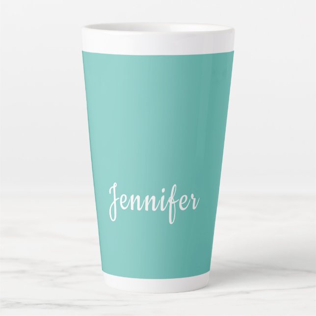 Light Teal Trendy Modern Minimalist Chic Name Latte Mug (Front)