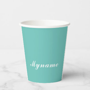 Light Teal Trendy Modern Minimalist Chic Name Paper Cups