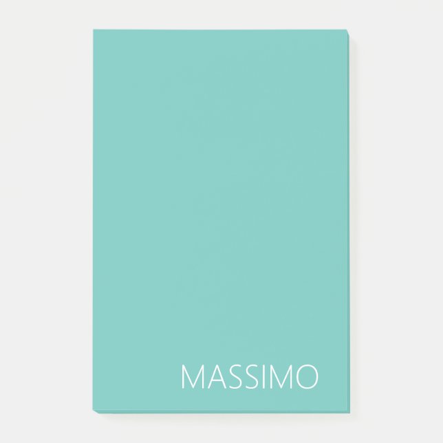 Light Teal Trendy Modern Minimalist Chic Name Post-it Notes (Front)