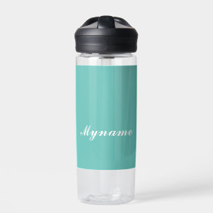 Light Teal Trendy Modern Minimalist Chic Name Water Bottle