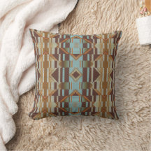 Light Teal Turquoise Blue Orange Brown Tribal Art