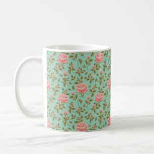Light Teal Vintage Pink Rose Flowers Coffee Mug