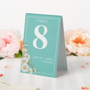Light Teal & White Daisies Table Number 
