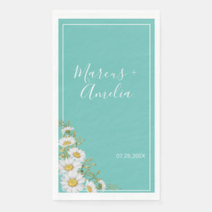 Light Teal & White Daisies Wedding Napkin