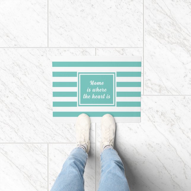 Light teal & White Stripe Personalised Doormat (Indoor)