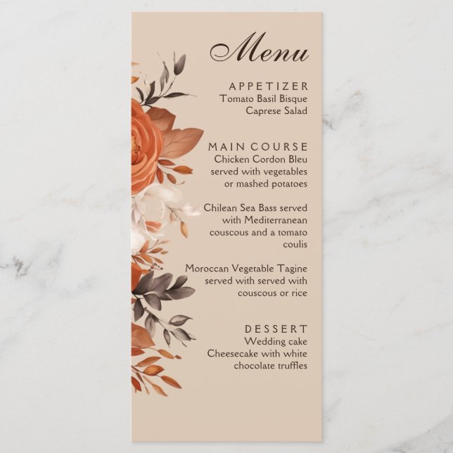 Light Terracotta Burnt Orange Wedding  Menu (Front)
