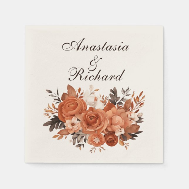 Light Terracotta Burnt Orange Wedding Napkin (Front)