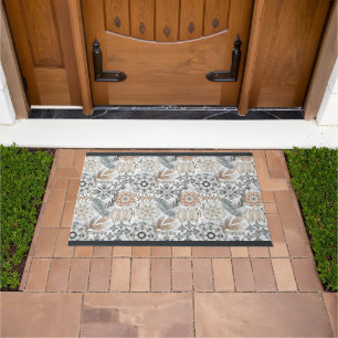 Light Terracotta Grey Botanical Boho Pattern Doormat