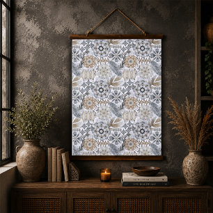 Light Terracotta Grey Botanical Boho Pattern Hanging Tapestry