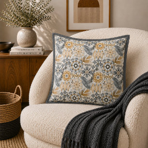 Light Terracotta Grey Botanical Pattern Cushion