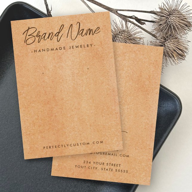 Light terracotta script logo earring display card (Creator Uploaded)