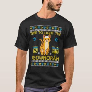 Light The Meownorah Jewish Cat Menorah  Ugly Chanu T-Shirt