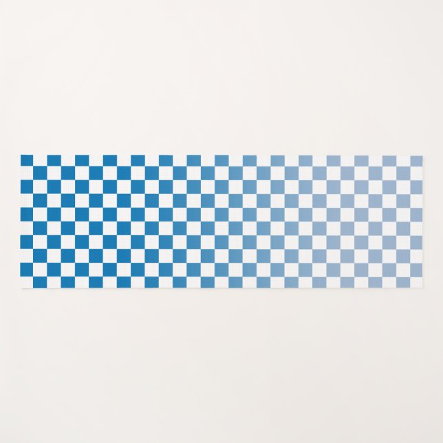 Light to Dark Blue Ombré Chequered Pattern Yoga Mat (Front (Horizontal))