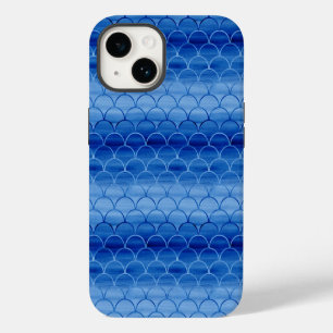 Light to Dark Blue Painted Scale Pattern iPhone Case