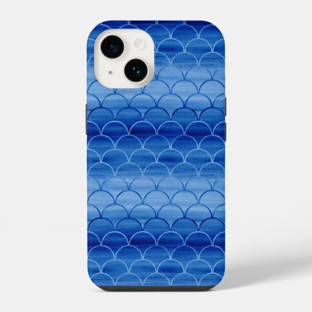 Light to Dark Blue Painted Scale Pattern iPhone Case (Back)