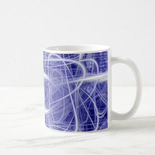 Light trails on a blue background coffee mug