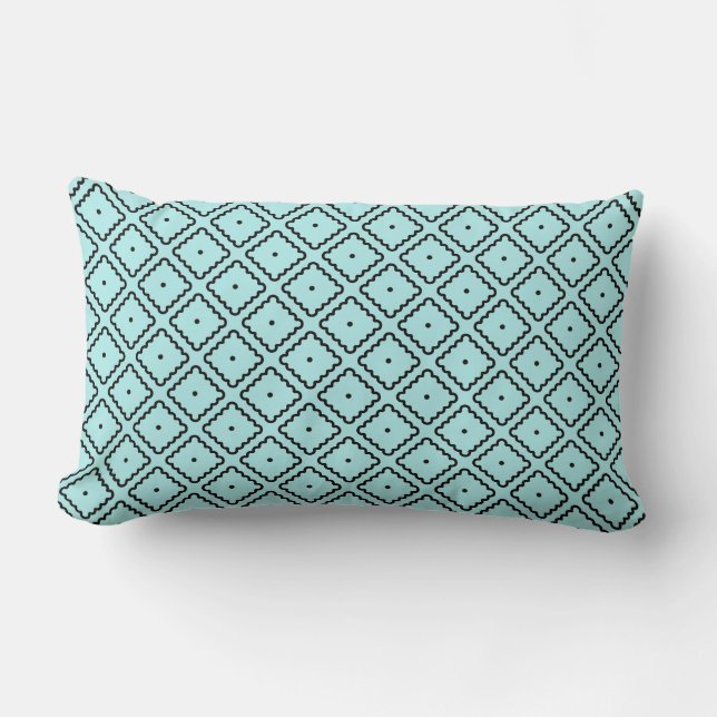 Light Turquoise and Black Square Pattern Lumbar Cushion (Front)