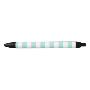 Light Turquoise and White Wide Horizontal Striped Black Ink Pen