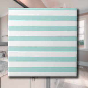 Light Turquoise and White Wide Horizontal Striped Ceramic Tile