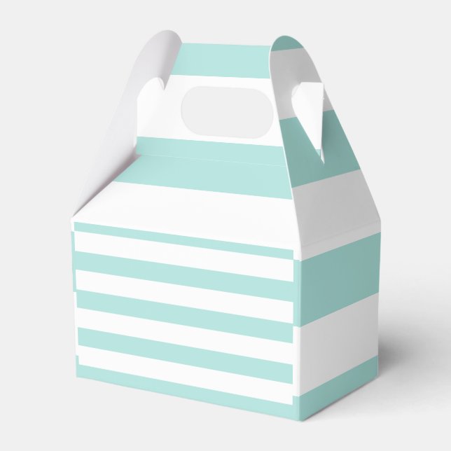 Light Turquoise and White Wide Horizontal Striped Favour Box (Front Side)