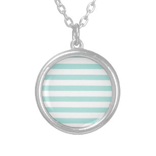 Light Turquoise and White Wide Horizontal Striped Silver Plated Necklace