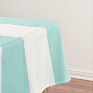 Light Turquoise and White Wide Horizontal Striped Tablecloth