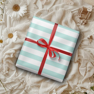 Light Turquoise and White Wide Horizontal Striped Wrapping Paper