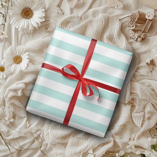 Light Turquoise and White Wide Horizontal Striped Wrapping Paper (Creator Uploaded)
