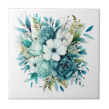 Light Turquoise Floral Ceramic Tile