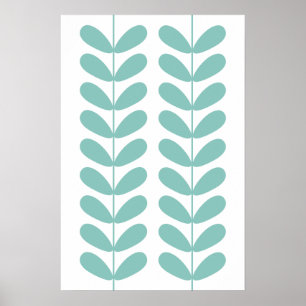 Light Turquoise Flower Buds Mid Century Modern Poster