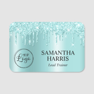 Light Turquoise Glitter Drips Shimmer Name Tag