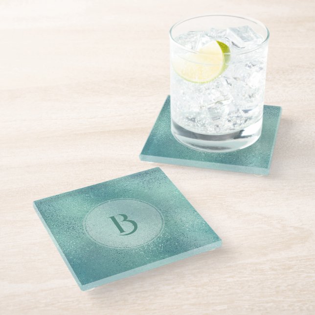 Light turquoise iridescent texture background glass coaster (Angled)