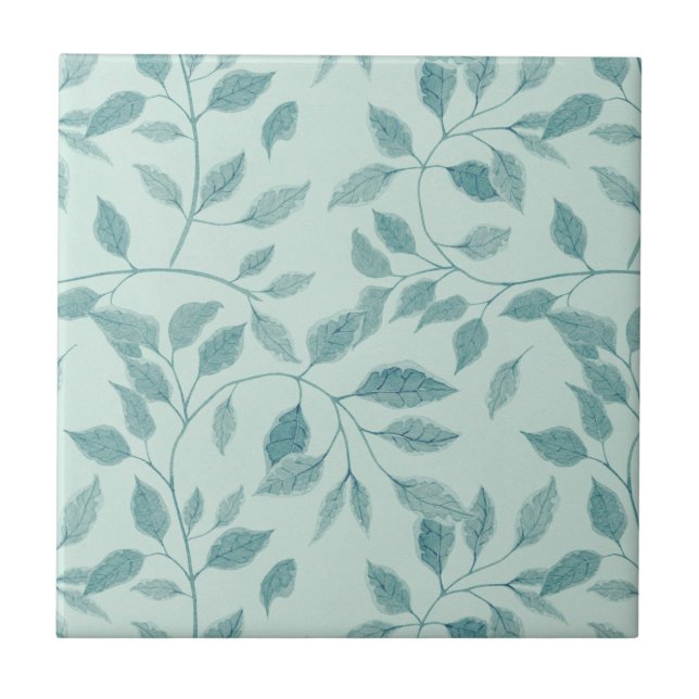 Light Turquoise Leaf Pattern Ceramic Tile (Front)