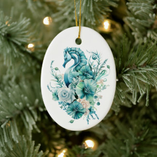 Light Turquoise Sea Horse Christmas Ornament