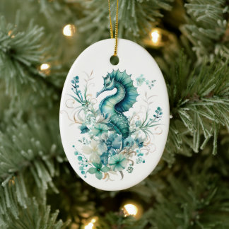 Light Turquoise Sea Horse Christmas Ornament