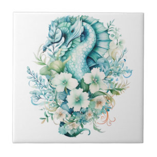 Light Turquoise Seahorse Ceramic Tile