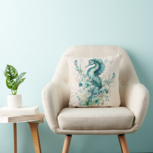 Light Turquoise Seahorse Pillow