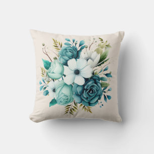 Light Turquoise Teal Floral Decorative Pillow