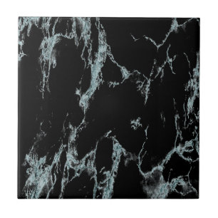 Light Turquoise Vein Black Marble Look Ceramic Tile